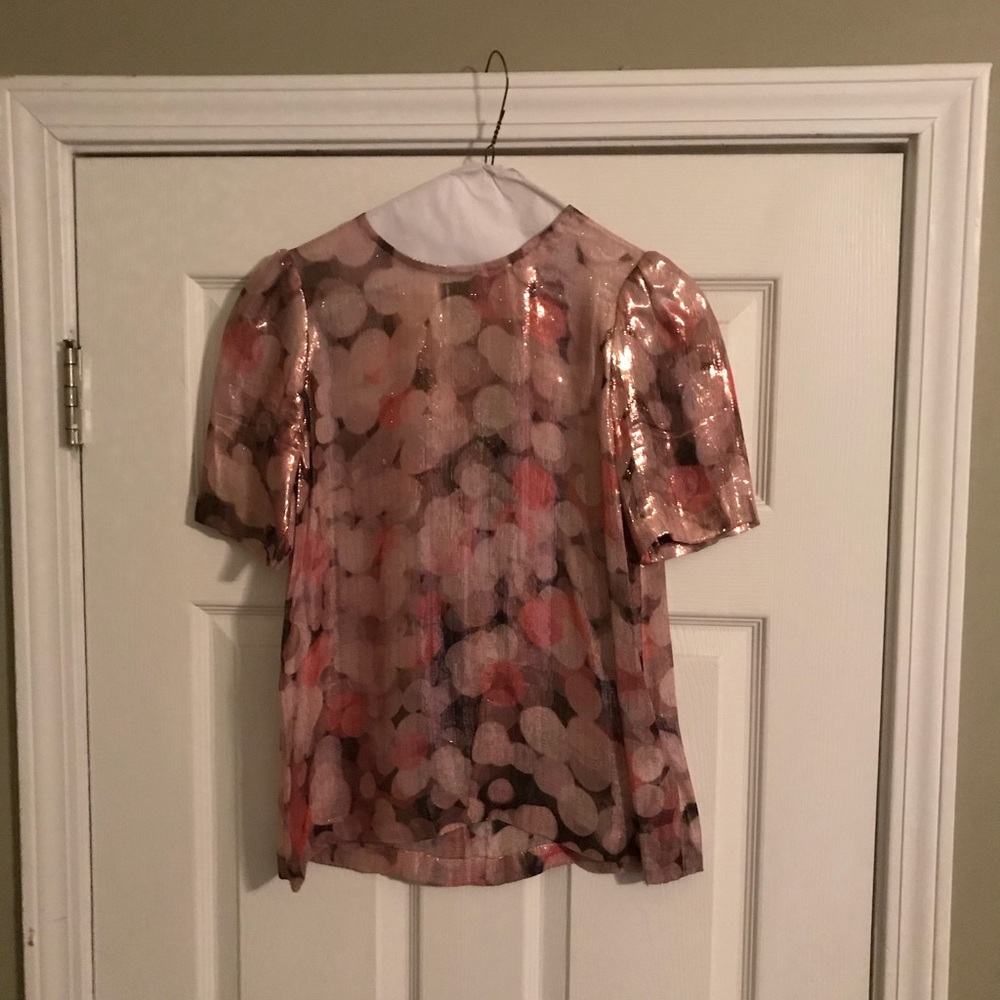 kate spade Metallic Pink Multi-Color Short Sleeve Blouse
